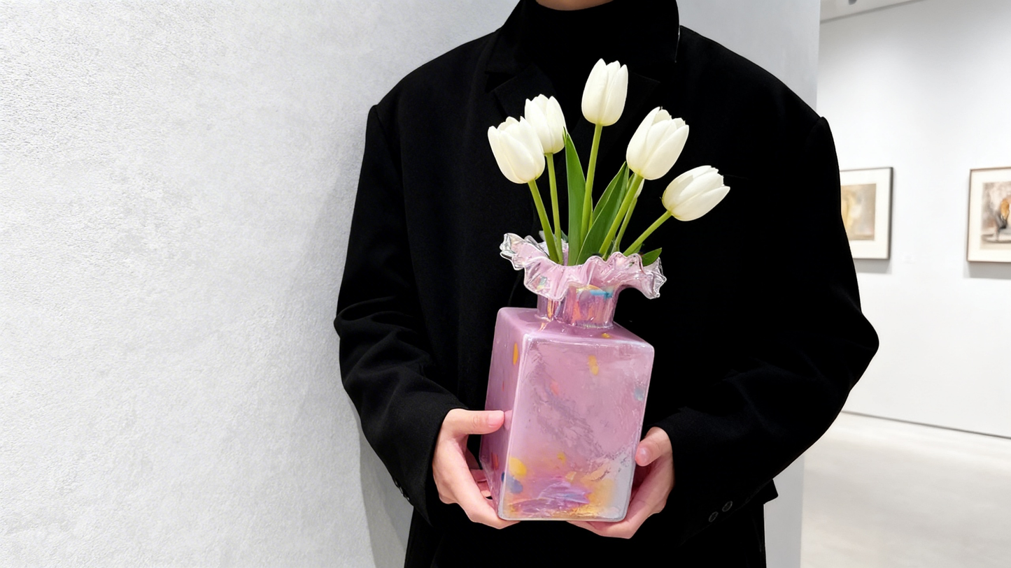 Handcrafted Iridescent Crystal Glass Vase – Modern Sculptural Art Flower Vase for Luxury Home Decor