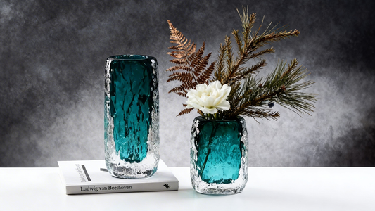 Luxury Crystal Vase | Glacier Blue Gradient with Rock-Cut Finish