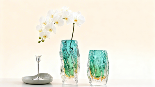 High-End Glass Vase Set | Organic Wave Design with Amber Accents