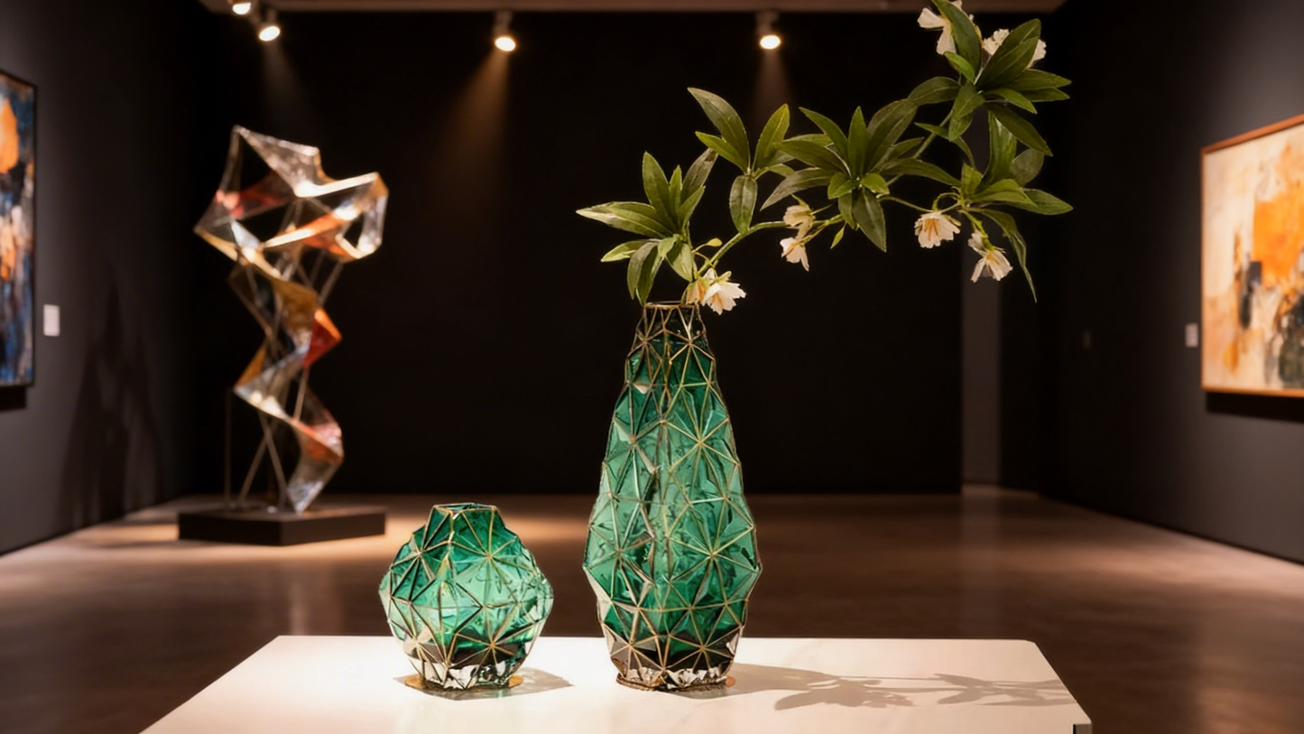 Handcrafted Retro Glazed Glass Vase with Gilded Edge - Elegant Vintage Luxury Home Accent