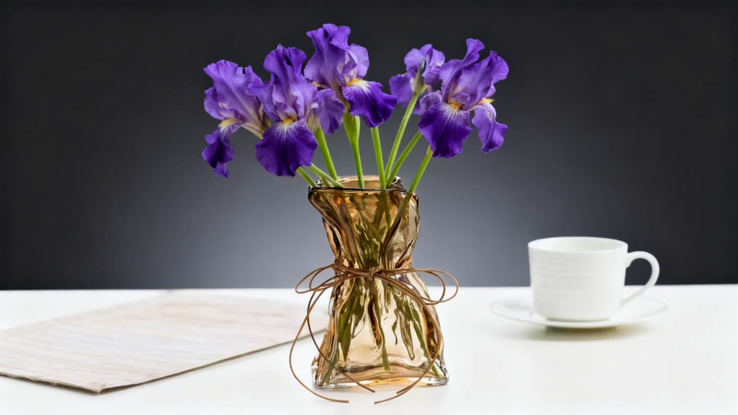 Coolibre Amber Crystal Glass Pouch Vase – Artistic Handcrafted Decorative Vase for Home