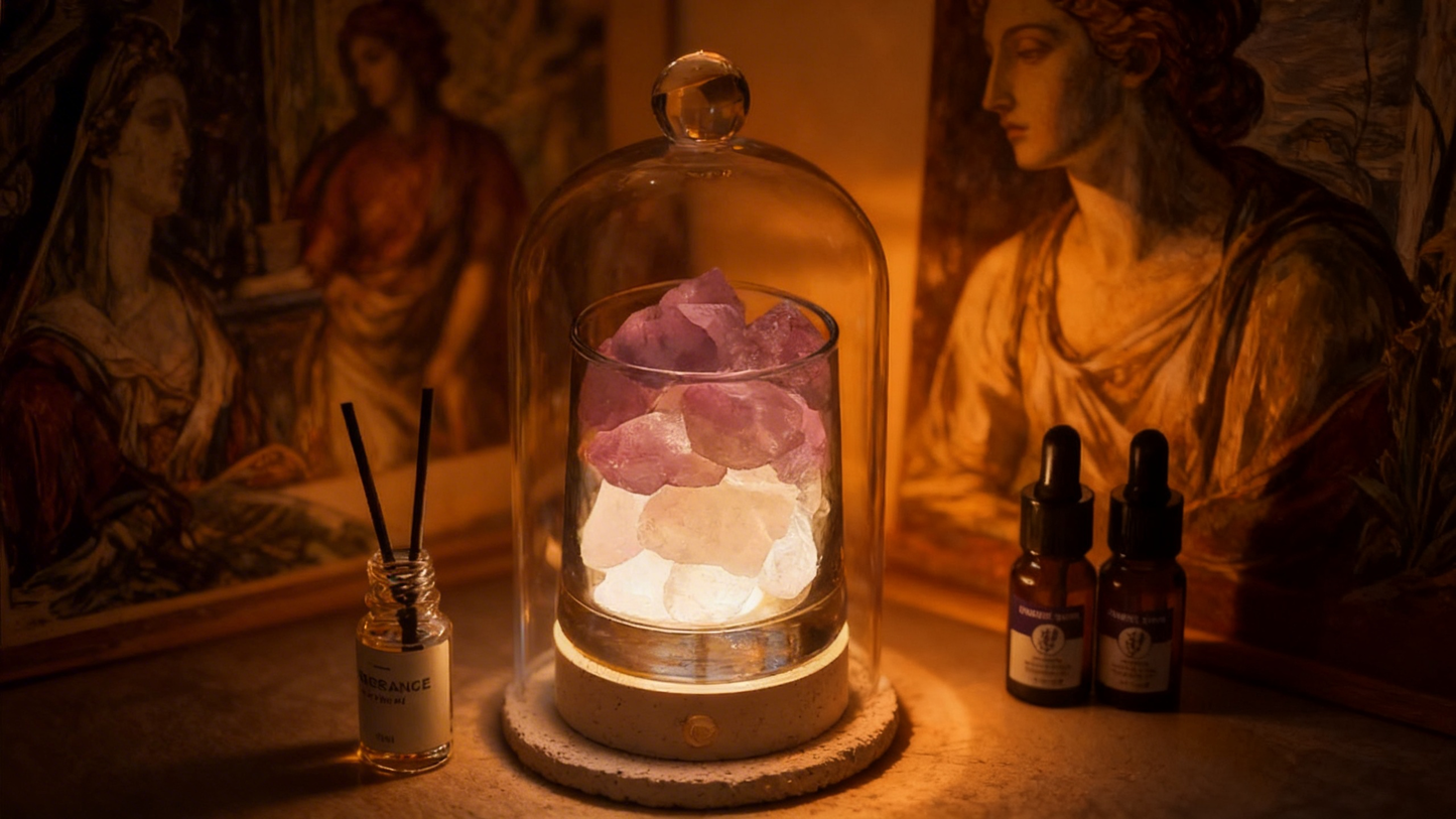 Coolibre Crystal Stone Aromatherapy Lamp with LED Light – Premium Amethyst & Rose Quartz Aroma Diffuser