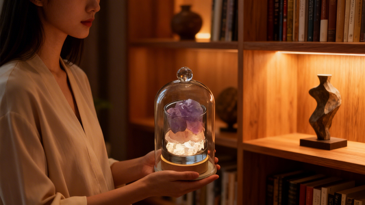 Coolibre Crystal Stone Aromatherapy Lamp with LED Light – Premium Amethyst & Rose Quartz Aroma Diffuser